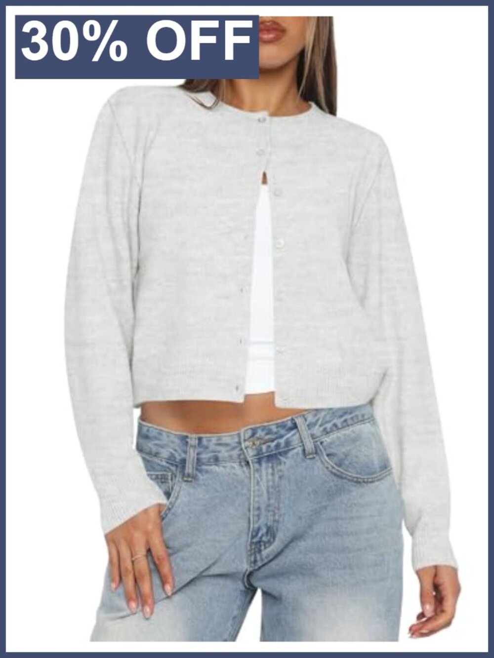 Cropped Cardigan Sweater Lightweight Knit Button Up Y2K